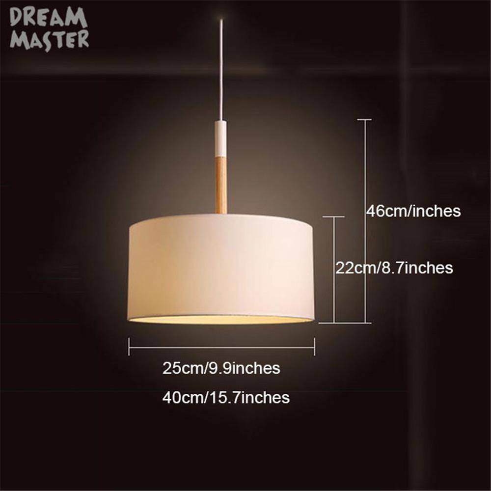 Modern LED Pendant Light with Fabric Shade and Wooden Rod (Black or White)