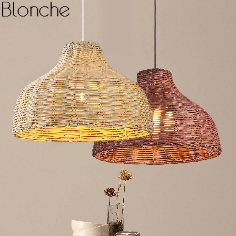 Colorful Rattan Shade LED Pendant Light