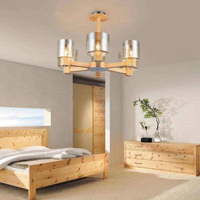 Wooden Chandelier with Glass Shade