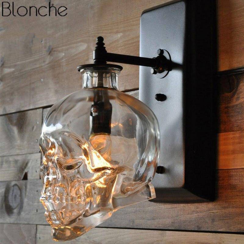 Glass Skull Wall Sconce