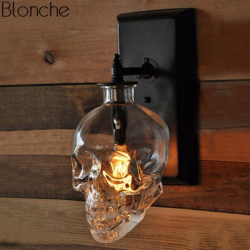 Glass Skull Wall Sconce