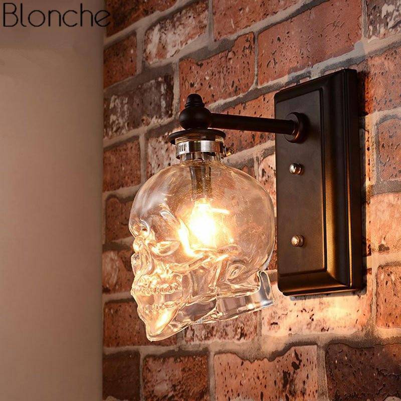 Glass Skull Wall Sconce