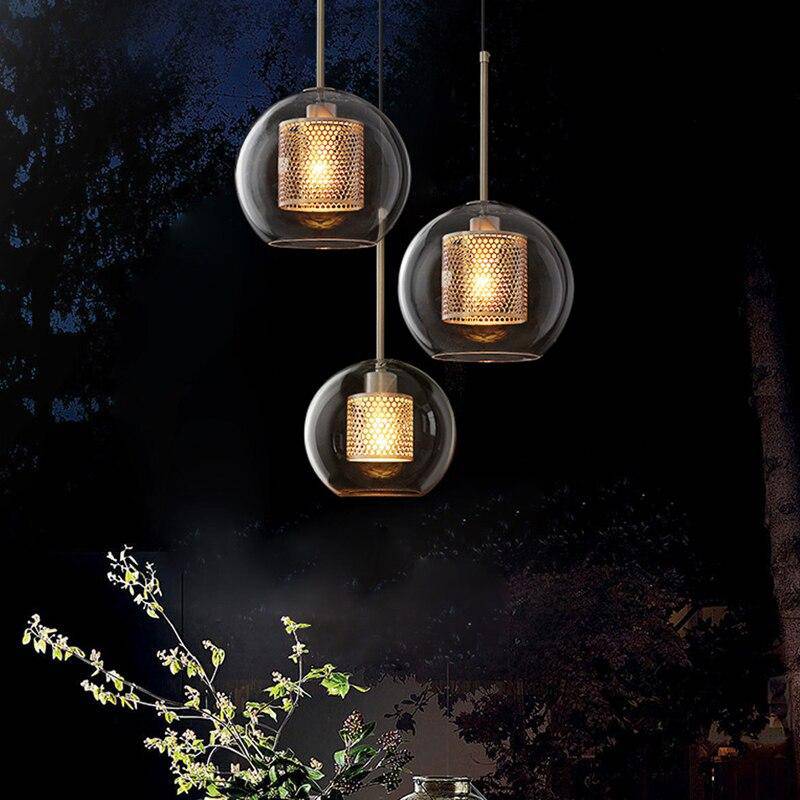 Industrial Style LED Pendant Light with Glass Globe Shade