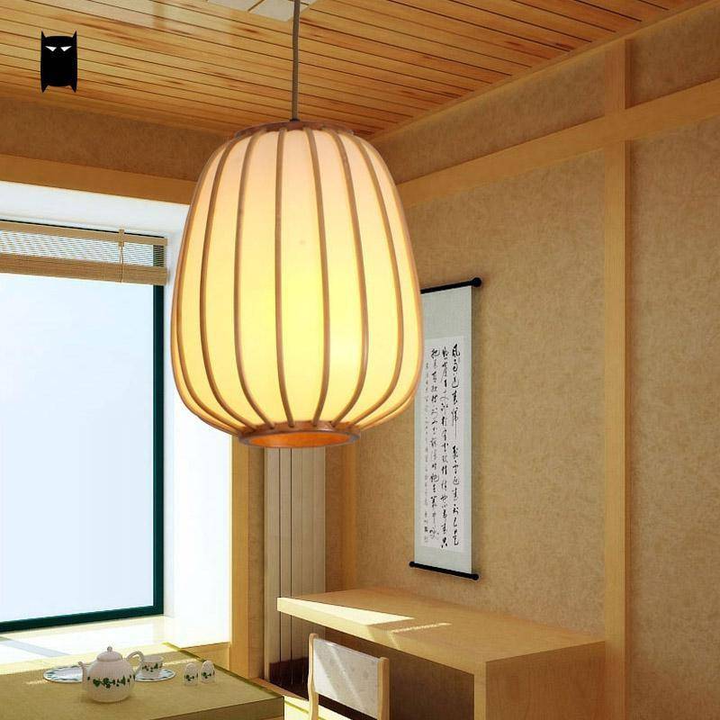 Bamboo LED Pendant Light with Round Japanese-Style Shade