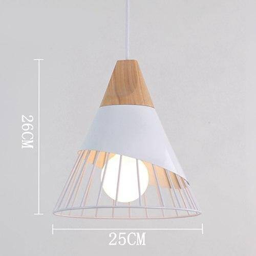 Cone-Shaped Metal Cage Pendant Light with Wooden Base