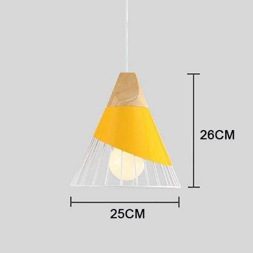 Cone-Shaped Metal Cage Pendant Light with Wooden Base