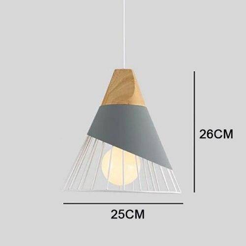 Cone-Shaped Metal Cage Pendant Light with Wooden Base