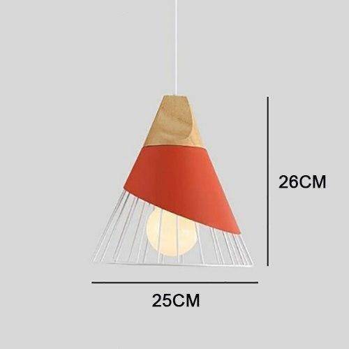 Cone-Shaped Metal Cage Pendant Light with Wooden Base