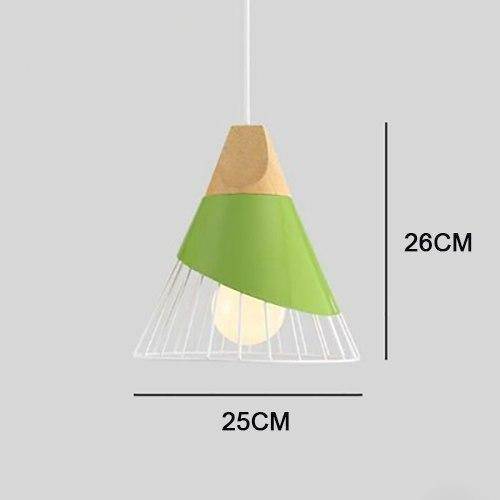 Cone-Shaped Metal Cage Pendant Light with Wooden Base