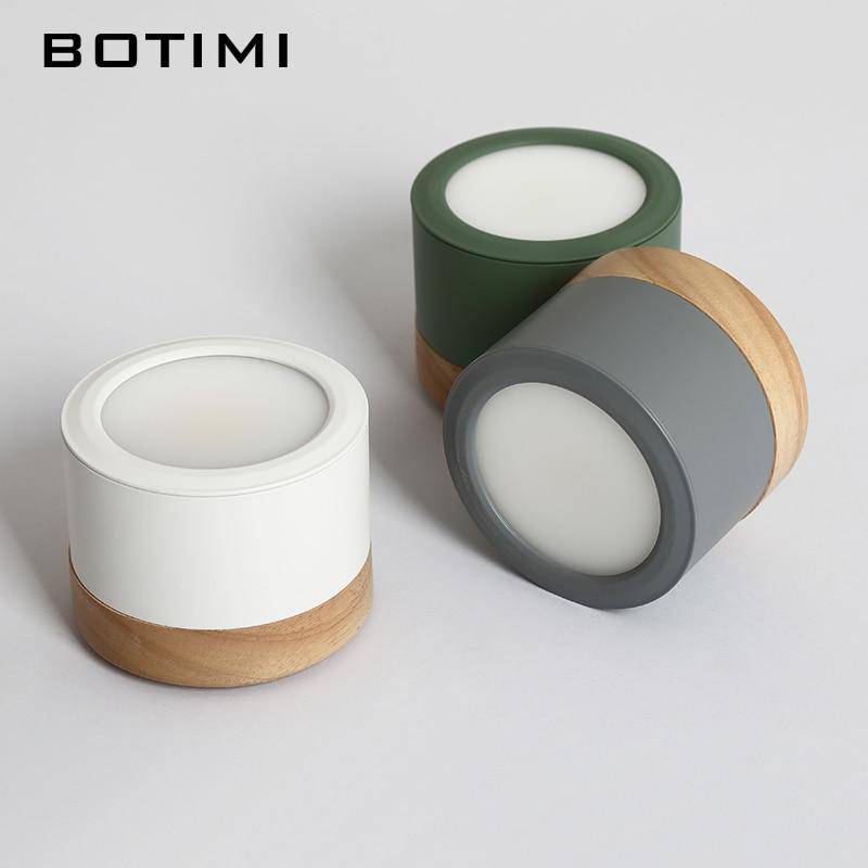 Botimi Cylindrical LED Spotlights with Wooden Base