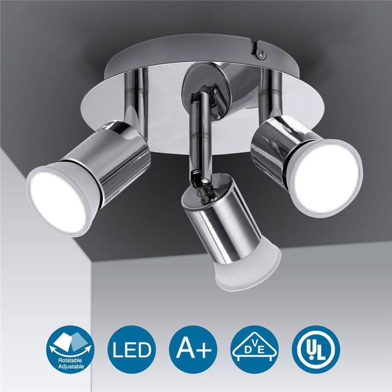 Modern Chrome LED 3-Spot Ceiling Light