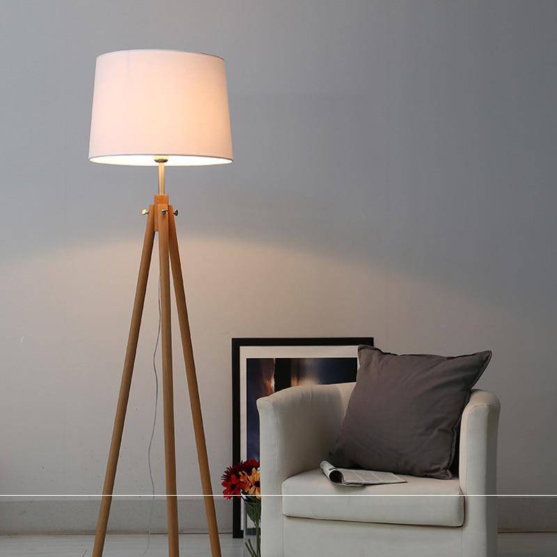 Wooden Tripod Floor Lamp with Fabric Shade