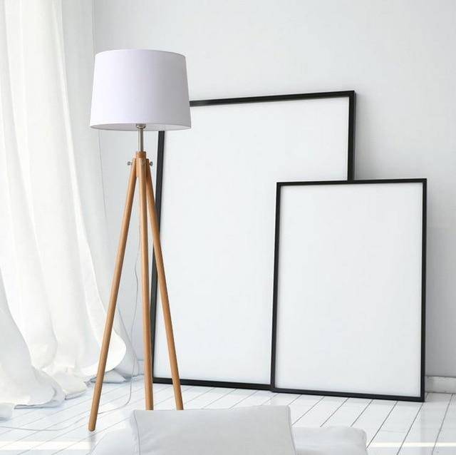 Wooden Tripod Floor Lamp with Fabric Shade