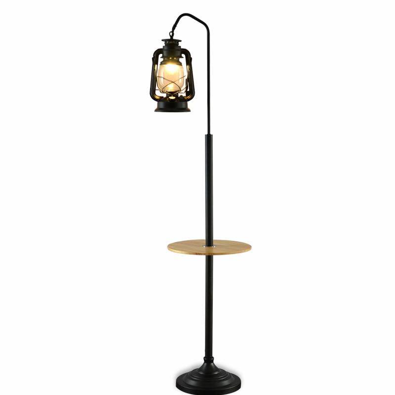 Retro LED Floor Lamp with Table and Vintage Kerosene Lantern