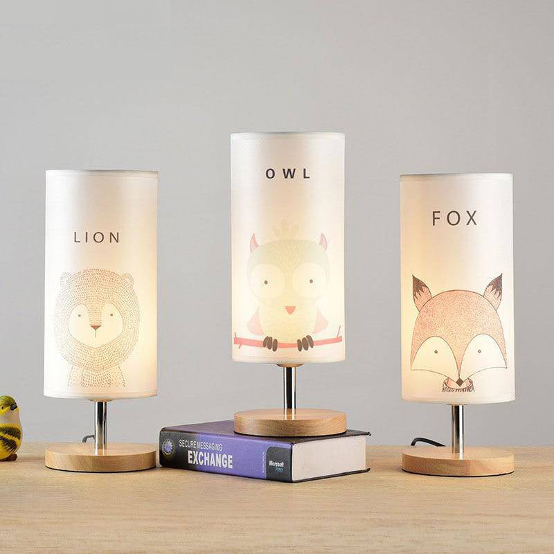 Wooden Nightstand (or Desk) Lamp with Animal Design for Kids