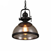 Industrial LED Pendant Light with Black Metal and Glass Shade