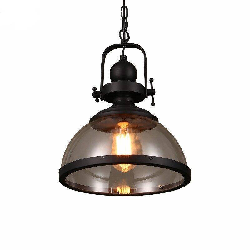 Industrial LED Pendant Light with Black Metal and Glass Shade