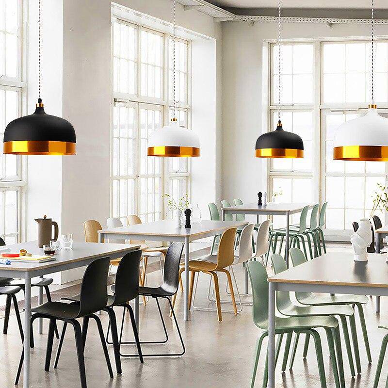 Round Metal Shade LED Suspension Light with Gold Edges - Loft Style