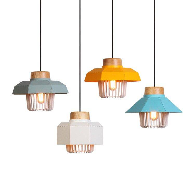 Colorful Metal Cage Shade LED Suspension Light - Loft Style