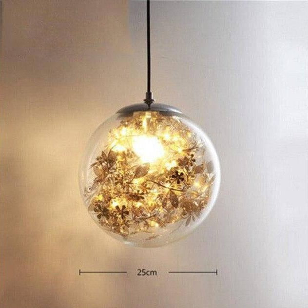 Chrome Leaf Interior Glass LED Pendant Light