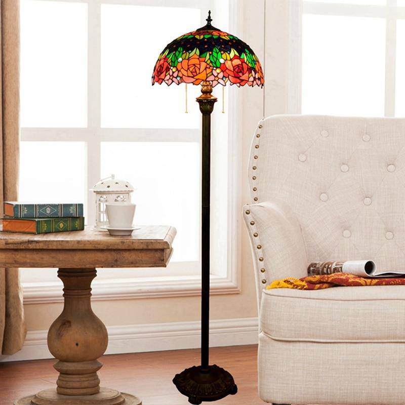 Tiffany Floor Lamp with Green Stained Glass Shade