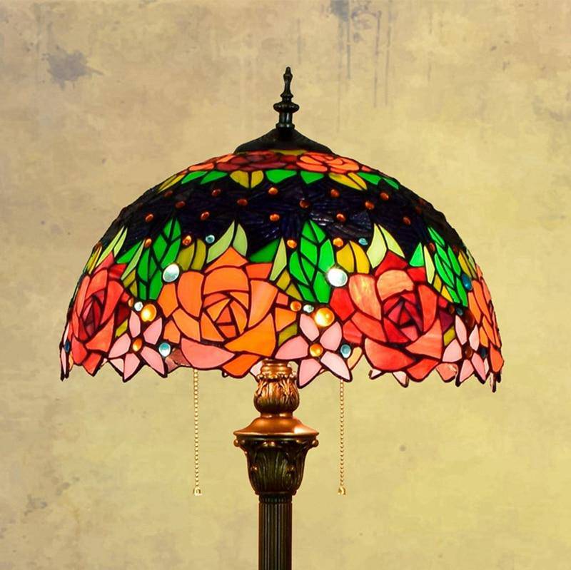 Tiffany Floor Lamp with Green Stained Glass Shade