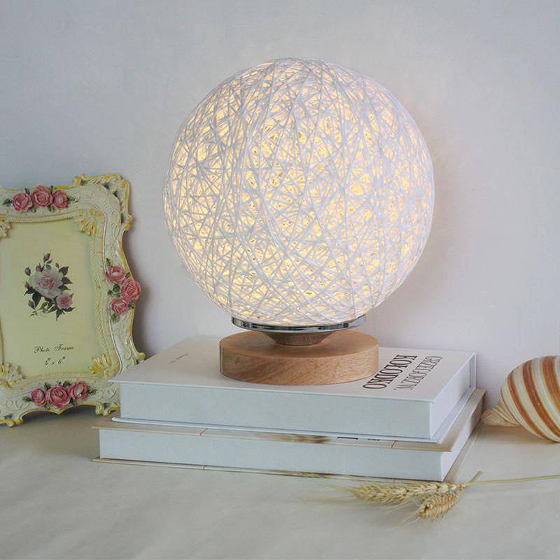 Wooden Ball Nightstand Lamp