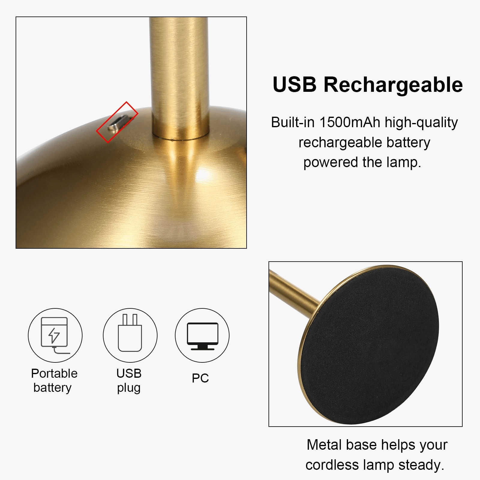 Rechargeable USB Dimmable Desk Lamp with 3 LED Colors Norenza