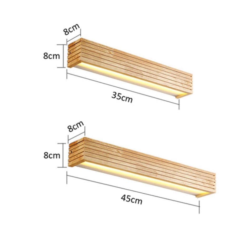 Rectangular LED Wall Sconce in Carved Wood - Japan Style Norenza