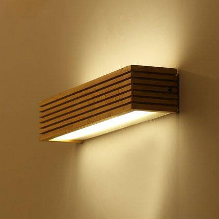 Rectangular LED Wall Sconce in Carved Wood - Japan Style Walnut / 13.8" (35 cm) Norenza