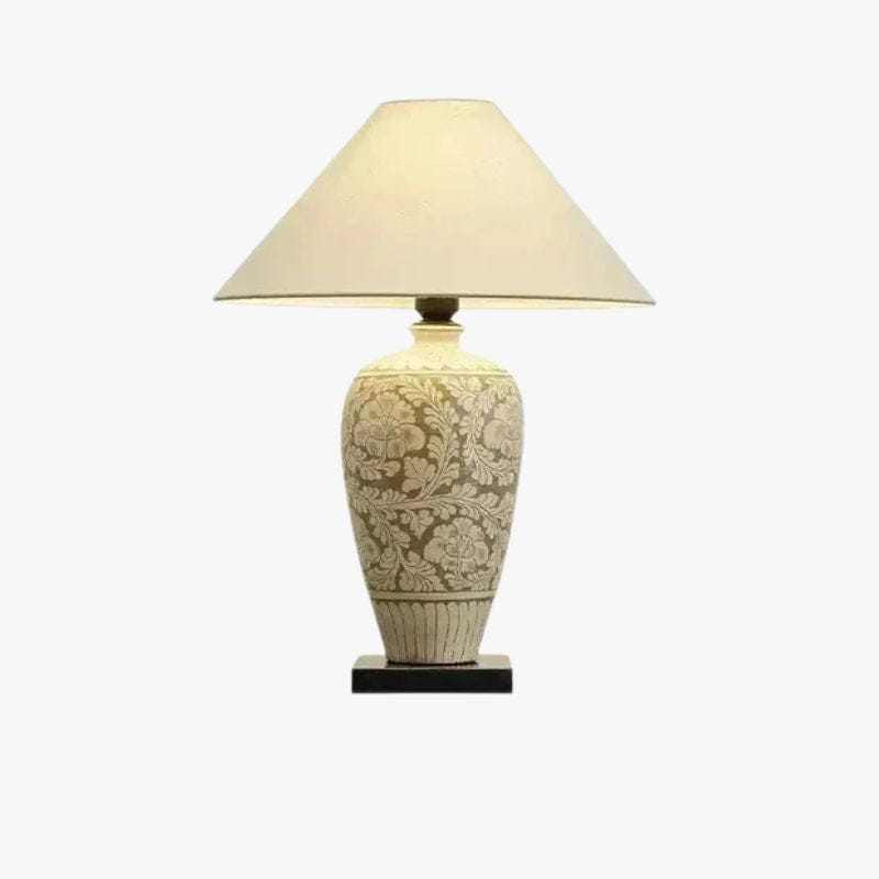 Retro Chinese Ceramic Table Lamp with Fabric Shade White Norenza