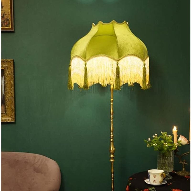 Retro Copper Floor Lamp with Zen Art Decorative Pendants Norenza