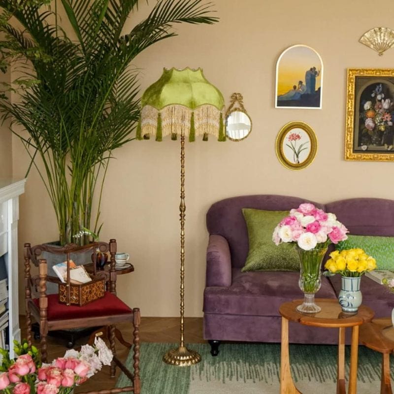 Retro Copper Floor Lamp with Zen Art Decorative Pendants Norenza