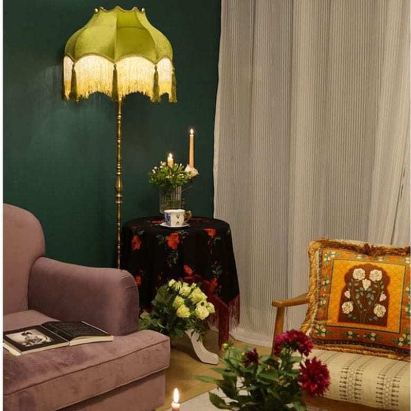 Retro Copper Floor Lamp with Zen Art Decorative Pendants Norenza