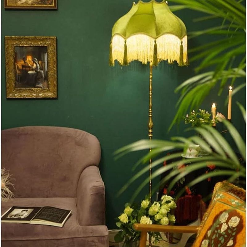 Retro Copper Floor Lamp with Zen Art Decorative Pendants Norenza