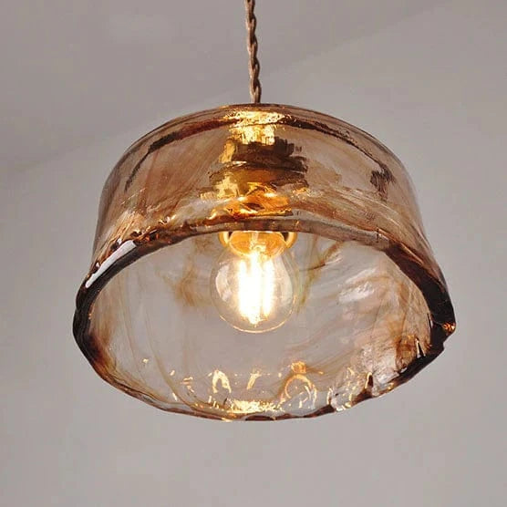 Retro LED Pendant Light with Amber Glass Shade Norenza