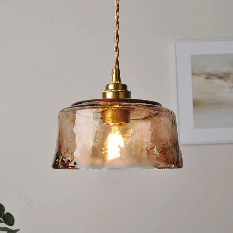Retro LED Pendant Light with Amber Glass Shade Norenza