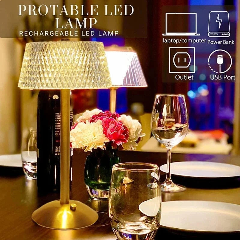 Retro LED Rechargeable Crystal Desk Lamp with Eye Protection Norenza
