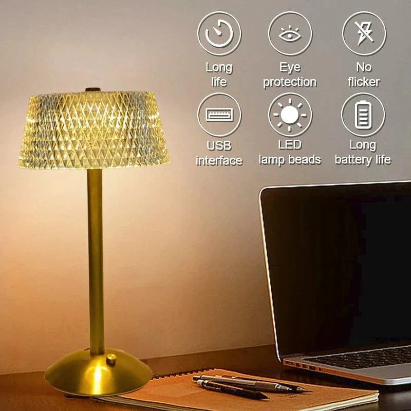 Retro LED Rechargeable Crystal Desk Lamp with Eye Protection Norenza