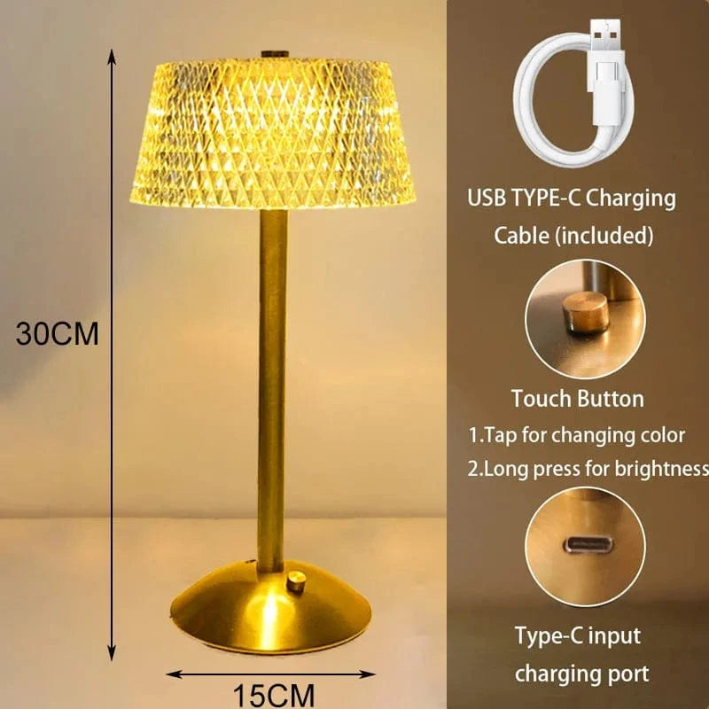 Retro LED Rechargeable Crystal Desk Lamp with Eye Protection Norenza