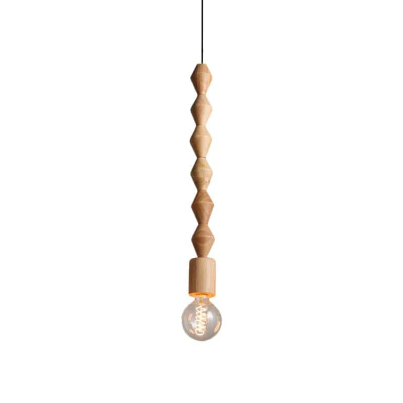 Retro Oak Wood Suspension with Geometric Beads A Norenza