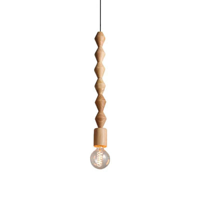 Retro Oak Wood Suspension with Geometric Beads