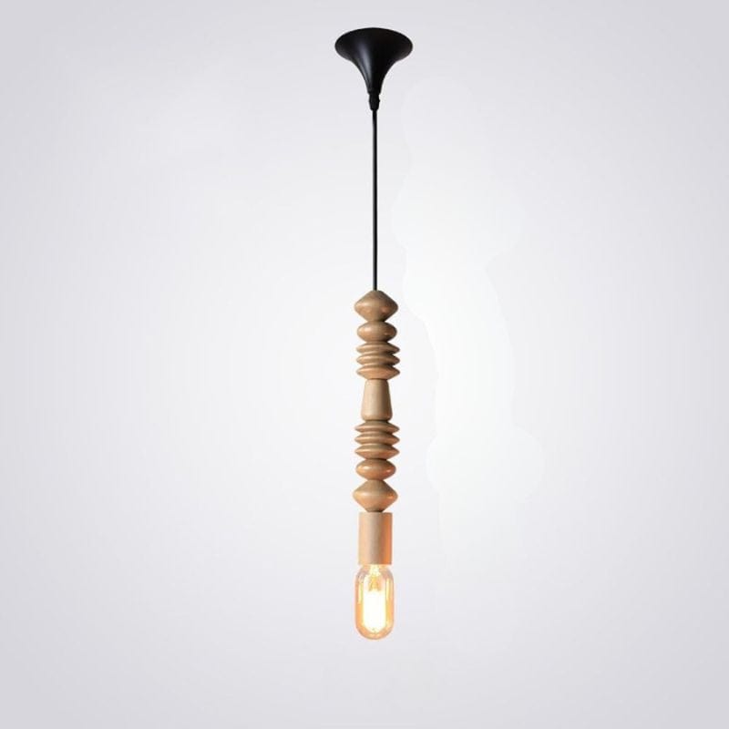 Retro Oak Wood Suspension with Geometric Beads D Norenza