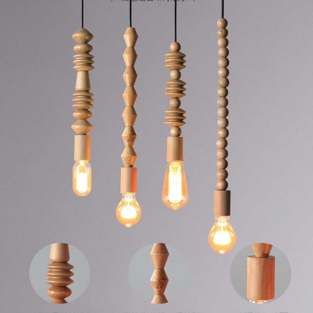 Retro Oak Wood Suspension with Geometric Beads Norenza
