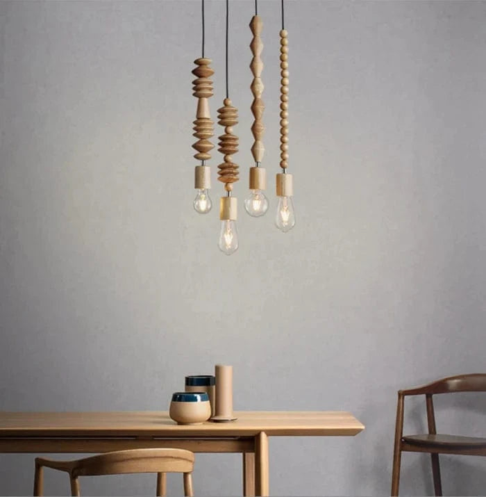 Retro Oak Wood Suspension with Geometric Beads Norenza