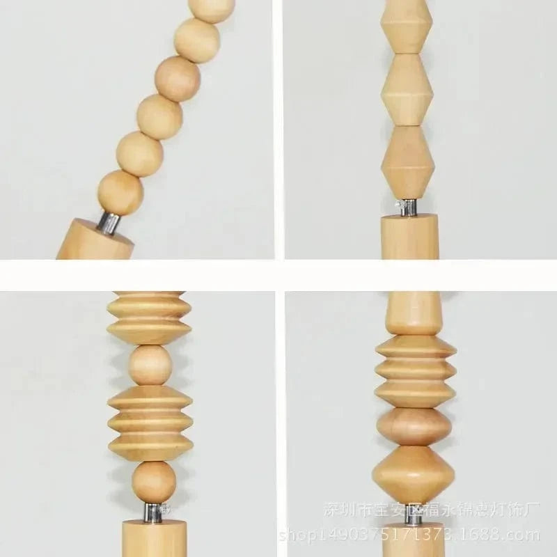 Retro Oak Wood Suspension with Geometric Beads Norenza