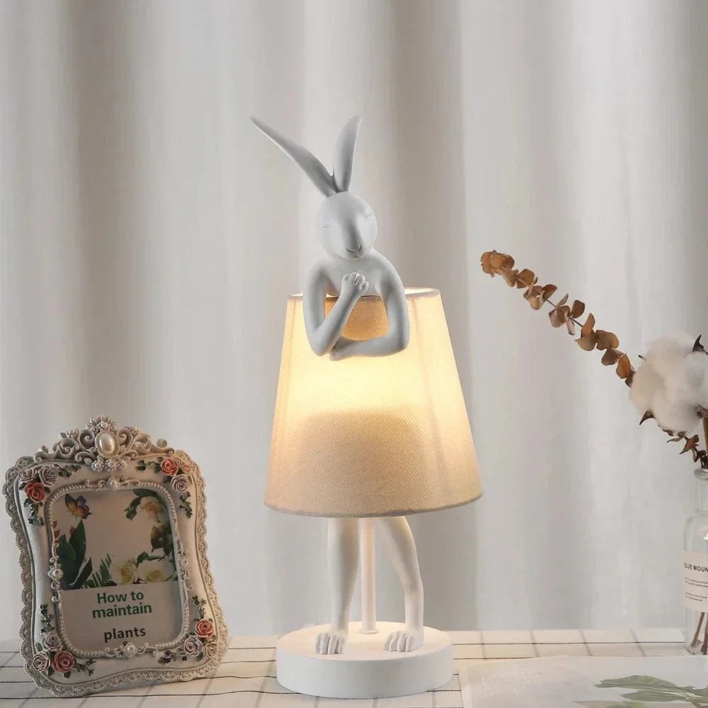 Retro Rabbit Desk Lamp in Resin for Home Decor White Norenza