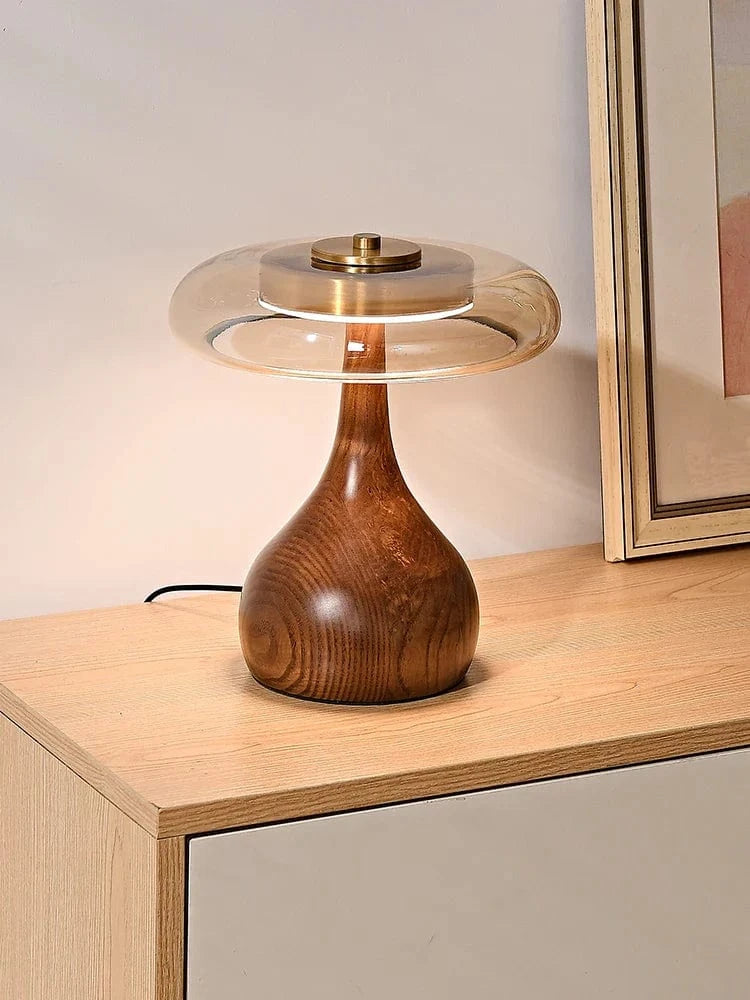Retro Wooden and Glass Desk Lamp for Elegant Interiors Norenza