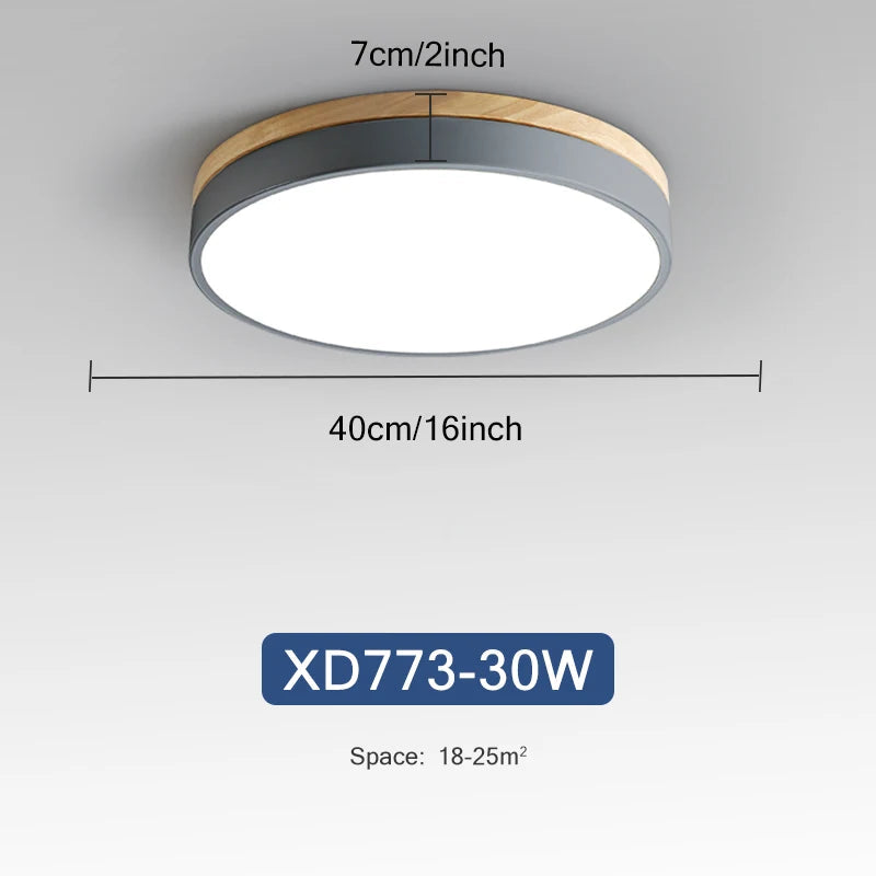 Nordic Round 7-Color LED Ceiling Lights for Living Room, Bedroom, Adjustable Color 3-Light Wooden Fixtures for Hallway, Balcony