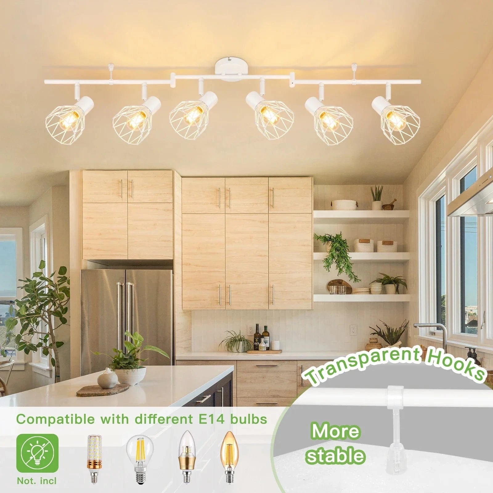 Rotatable 6-Way LED Ceiling Light - Black/White Metal Cage E14 Norenza